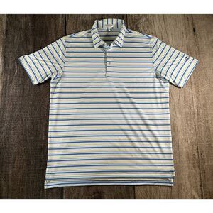 Peter Millar Summer Comfort Kissing Camels Striped Polo White Blue Polo Shirt XL